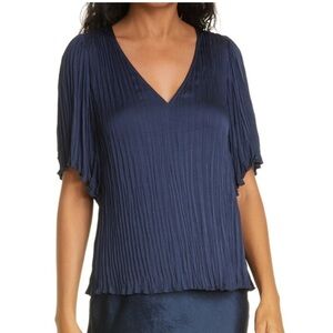 Vince Flutter Sleeve Crushed Satin Top size large Navy